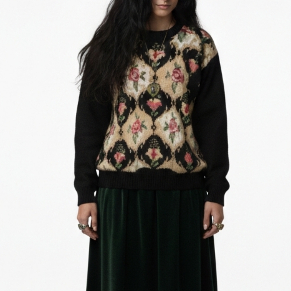 Vintage Margules Chunky Knit Floral Sweater Grandma Core Cottagecore